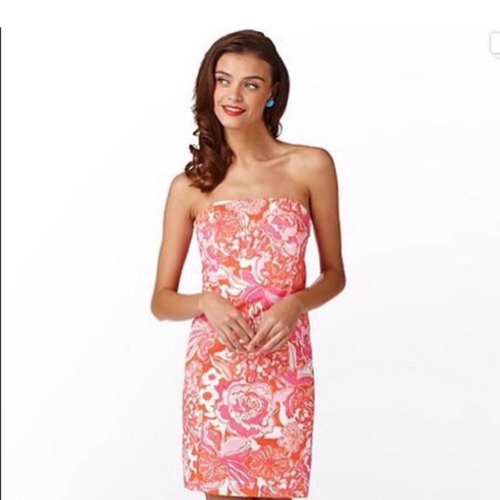 Lilly Pulitzer Strapless Dress - Pink and Orange Floral Size 00